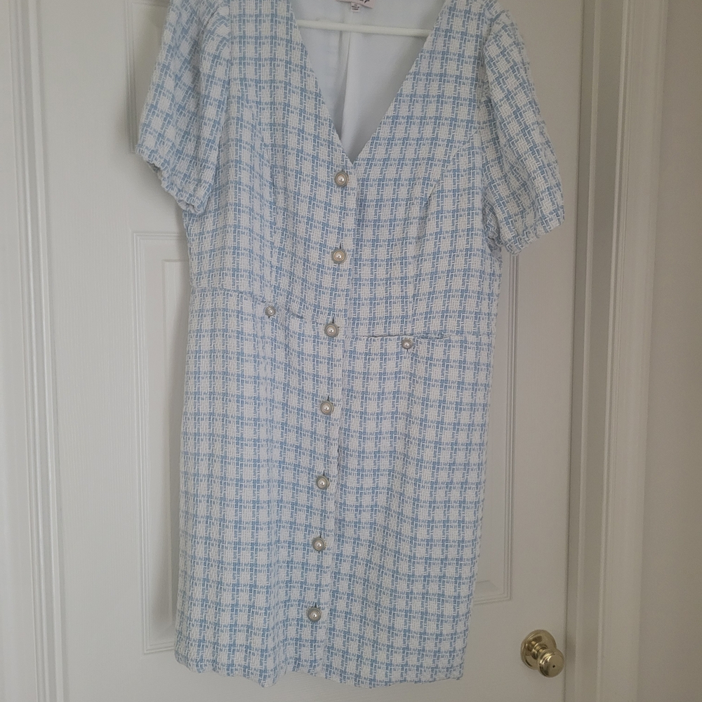 Nanette Lepore Blue and White Tweed Button-Front Dress
